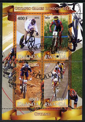 Rwanda 2012 London Olympic Games - Cycling perf sheetlet containing 4 values fine cto used, stamps on olympics, stamps on bicycles