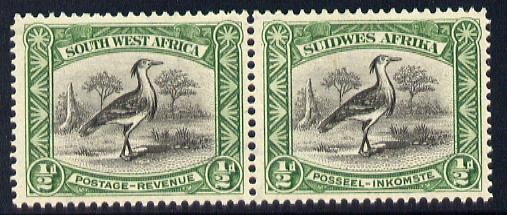 South West Africa 1931 Kori Bustard 1/2d bilingual horizontal pair unmounted mint SG 74, stamps on , stamps on  stamps on birds