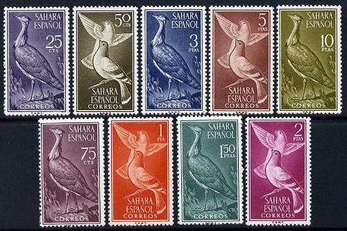 Spanish Sahara 1959 Birds set of 9 unmounted mint SG 157-65, stamps on birds, stamps on birds of prey