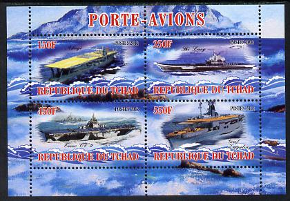 Chad 2012 Aircraft Carriers #4 perf sheetlet containing 4 values unmounted mint, stamps on ships, stamps on flat tops, stamps on aircraft carriers, stamps on aviation