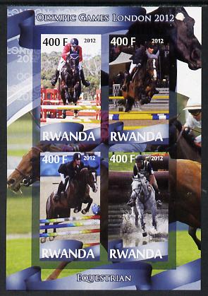 Rwanda 2012 London Olympic Games - Equestrian imperf sheetlet containing 4 values unmounted mint, stamps on olympics, stamps on equestrian, stamps on horses, stamps on show jumping