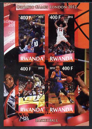 Rwanda 2012 London Olympic Games - Basketball imperf sheetlet containing 4 values unmounted mint, stamps on olympics, stamps on basketball