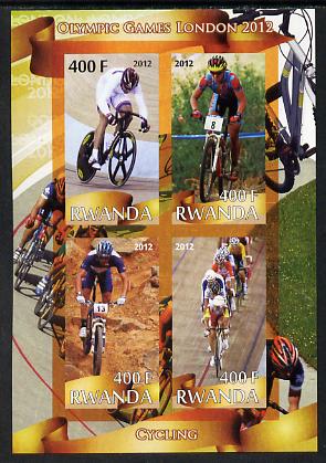 Rwanda 2012 London Olympic Games - Cycling imperf sheetlet containing 4 values unmounted mint, stamps on , stamps on  stamps on olympics, stamps on  stamps on bicycles