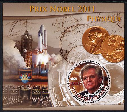 Mali 2012 Nobel Prize for Physics - Brian P Schmidt perf souvenir sheet containing circular stamp unmounted mint, stamps on , stamps on  stamps on nobel, stamps on  stamps on physics, stamps on  stamps on rockets, stamps on  stamps on shuttle, stamps on  stamps on space, stamps on  stamps on shaped