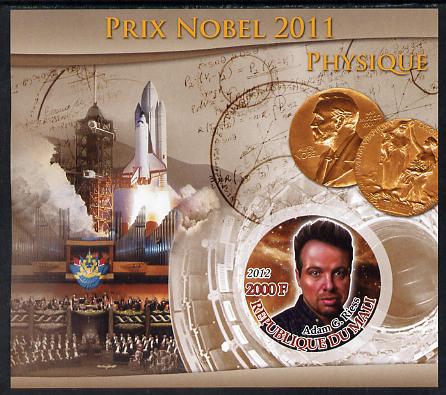 Mali 2012 Nobel Prize for Physics - Adam G Riess imperf souvenir sheet containing circular stamp unmounted mint, stamps on , stamps on  stamps on nobel, stamps on  stamps on physics, stamps on  stamps on rockets, stamps on  stamps on shuttle, stamps on  stamps on space, stamps on  stamps on shaped