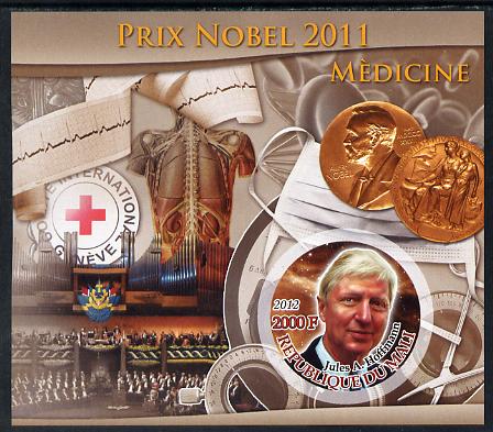 Mali 2012 Nobel Prize for Medicine - Jules A Hoffmann imperf souvenir sheet containing circular stamp unmounted mint, stamps on nobel, stamps on medicine, stamps on medical, stamps on red cross, stamps on , stamps on shaped