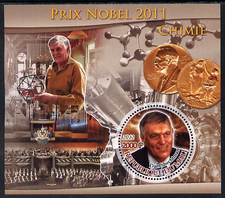 Mali 2012 Nobel Prize for Chemistry - Dan Shechtman perf souvenir sheet containing circular stamp unmounted mint, stamps on nobel, stamps on chemistry, stamps on atoms, stamps on , stamps on shaped