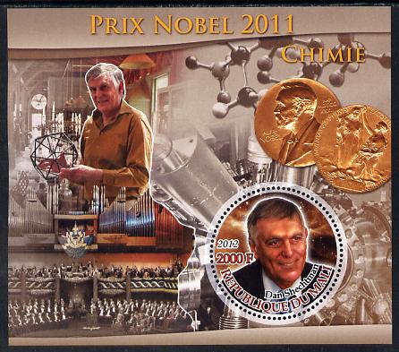 Mali 2012 Nobel Prize for Chemistry - Dan Shechtman perf souvenir sheet containing circular stamp unmounted mint, stamps on , stamps on  stamps on nobel, stamps on  stamps on chemistry, stamps on  stamps on atoms, stamps on  stamps on , stamps on  stamps on shaped