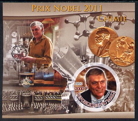 Mali 2012 Nobel Prize for Chemistry - Dan Shechtman imperf souvenir sheet containing circular stamp unmounted mint, stamps on , stamps on  stamps on nobel, stamps on  stamps on chemistry, stamps on  stamps on atoms, stamps on  stamps on , stamps on  stamps on shaped