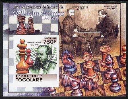 Togo 2011 Chess - Wilhelm Steinitz #4 imperf m/sheet unmounted mint. Note this item is privately produced and is offered purely on its thematic appeal , stamps on , stamps on  stamps on personalities, stamps on  stamps on chess, stamps on  stamps on 