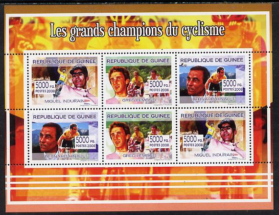 Guinea - Conakry 2008 Cycling Champions perf sheetlet containing 6 values unmounted mint, stamps on , stamps on  stamps on sport, stamps on  stamps on bicycles