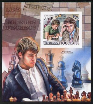 Togo 2012 Chess Players - Sergey Karjakin & Magnus Carlsen imperf m/sheet unmounted mint. Note this item is privately produced and is offered purely on its thematic appea..., stamps on personalities, stamps on chess, stamps on 
