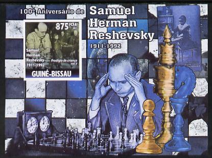 Guinea - Bissau 2011 Chess - Birth Centenary of Samuel Herman Reshevsky #2 imperf m/sheet unmounted mint. Note this item is privately produced and is offered purely on it..., stamps on personalities, stamps on chess, stamps on clocks