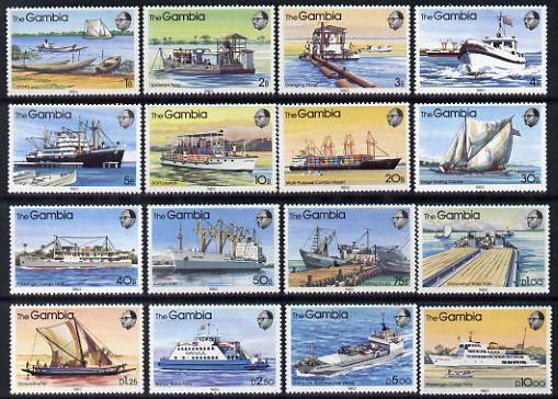 Gambia 1983 River Craft definitive set of 16 values complete unmounted mint SG 494-509, stamps on rivers, stamps on ships