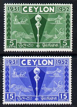 Ceylon 1952 Colombo Plan Exhibition set of 2 unmounted mint SG 431-2, stamps on ploughing, stamps on agriculture, stamps on tractors, stamps on lighthouses, stamps on 