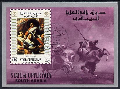 Aden - Upper Yafa 1967 Old Masters 1st series 150f Airmail imperf m/sheet (Franz Hals) fine cto used Mi BL 8, stamps on arts