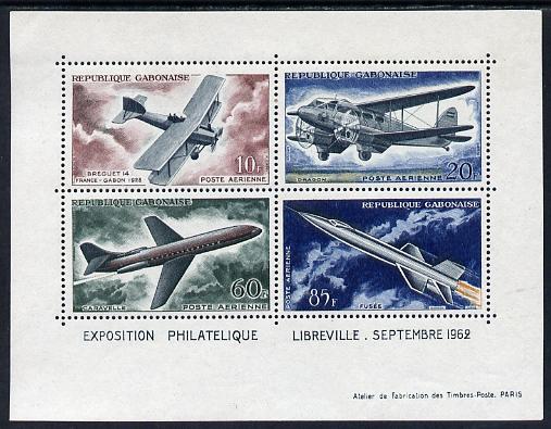 Gabon 1962 Evolution of Air Transport perf m/sheet unmounted mint, SG MS193, stamps on , stamps on  stamps on aviation, stamps on  stamps on space