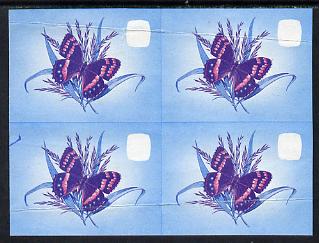 Lesotho 1984 Butterflies Mountain Beauty 2s in unmounted mint imperf proof block of 4 in blue & magenta only - some creasing, as SG 564, stamps on , stamps on  stamps on butterflies