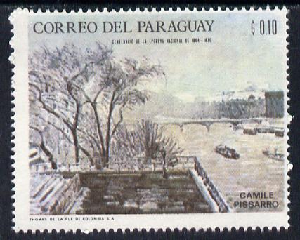 Paraguay 1968 Winter Olympics - Impressionist Paintings - Seine in Winter by Camille Pissarro 10c unmounted mint, Mi 1814