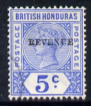 British Honduras 1899 Revenue 5c ultramarine showing BEVENUE flaw, used SG 66a, stamps on , stamps on  stamps on british honduras 1899 revenue 5c ultramarine showing bevenue flaw, stamps on  stamps on  used sg 66a