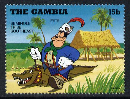 Gambia 1995 Disney character dressed as Seminole Indian walking with alligator 15b from Cowboys & Indians set unmounted mint, SG 2157, stamps on , stamps on  stamps on disney, stamps on  stamps on americana, stamps on  stamps on reptiles, stamps on  stamps on alligator