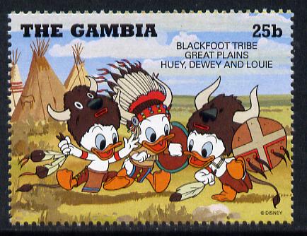 Gambia 1995 disney characters dressed as indians from Blackfoot Tribe 25b from Cowboys & Indians set unmounted mint, SG 2159, stamps on , stamps on  stamps on disney, stamps on  stamps on americana, stamps on  stamps on buffalo