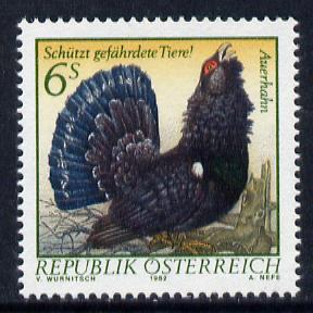 Austria 1982 Western capercaille 6s from Endangered Animals set unmounted mint, SG 1944, stamps on birds, stamps on capercaille