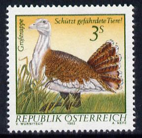 Austria 1982 Great Bustard 3s from Endangered Animals set unmounted mint, SG 1942, stamps on birds, stamps on bustard
