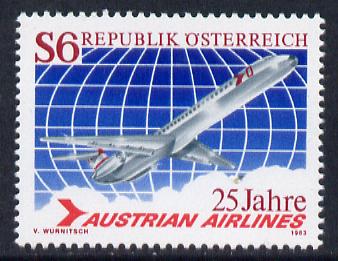 Austria 1983 25th Anniv of Austrian Airlines unmounted mint, SG 1958, stamps on aviation