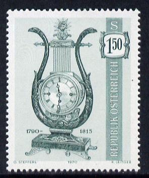 Austria 1970 Empire 'lyre' clock 1s 50 from Antique clocks set unmounted mint, SG 1580, stamps on clocks, stamps on music