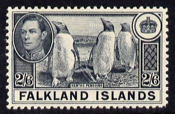 Falkland Islands 1938-50 KG6 Gentoo Penguins 2s6d mounted mint, SG 160, stamps on penguins, stamps on  kg6 , stamps on polar