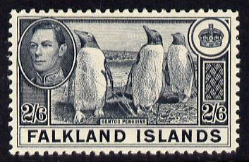 Falkland Islands 1938-50 KG6 Gentoo Penguins 2s6d mounted mint, SG 160, stamps on , stamps on  stamps on penguins, stamps on  stamps on  kg6 , stamps on  stamps on polar