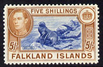 Falkland Islands 1938-50 KG6 Sealion 5s mounted mint, SG 161, stamps on sealions, stamps on  kg6 , stamps on polar