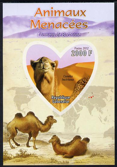 Gabon 2012 Endangered Species - Bactrian Camel imperf souvenir sheet containing heart-shaped stamp unmounted mint, stamps on animals, stamps on  wwf , stamps on shaped, stamps on camels