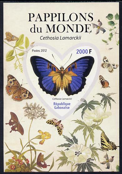 Gabon 2012 Butterflies of the World #1 - Cethosia lamarckii imperf souvenir sheet containing heart-shaped stamp unmounted mint, stamps on , stamps on  stamps on butterflies, stamps on  stamps on shaped, stamps on  stamps on 