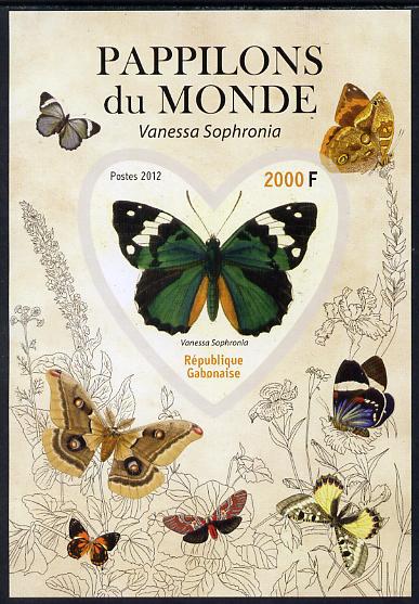 Gabon 2012 Butterflies of the World #2 - Vanessa sophronia imperf souvenir sheet containing heart-shaped stamp unmounted mint, stamps on butterflies, stamps on shaped, stamps on 