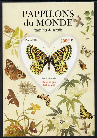 Gabon 2012 Butterflies of the World #3 - Rumina australis imperf souvenir sheet containing heart-shaped stamp unmounted mint, stamps on , stamps on  stamps on butterflies, stamps on  stamps on shaped, stamps on  stamps on 