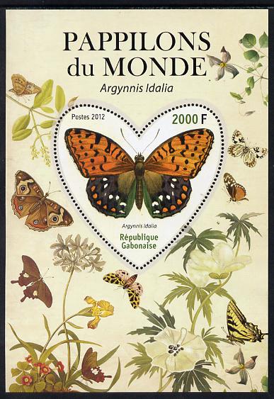 Gabon 2012 Butterflies of the World #4 - Argynnis idalia perf souvenir sheet containing heart-shaped stamp unmounted mint, stamps on , stamps on  stamps on butterflies, stamps on  stamps on shaped, stamps on  stamps on 