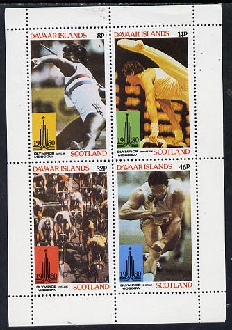 Davaar Island 1980 Olympic Games perf  set of 4 values (8p to 46p) unmounted mint, stamps on sport   olympics       javelin   gymnastics   bicycles   shot, stamps on  gym , stamps on gymnastics, stamps on 