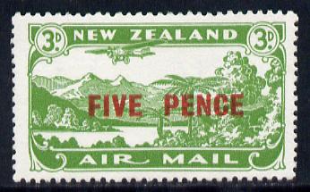 New Zealand 1931 Surcharged 5d on Air 3d green mounted mint SG 551, stamps on , stamps on  stamps on aviation, stamps on  stamps on , stamps on  stamps on  kg5 , stamps on  stamps on 