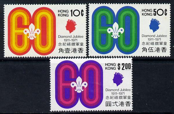 Hong Kong 1971 Diamond Jubilee of Scouting set of 3 unmounted mint SG 270-72, stamps on scouts