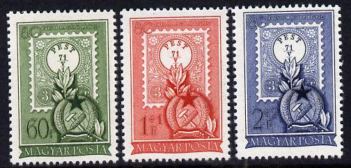 Hungary 1951 80th Anniversary of First Hungarian Stamp set of 3 unmounted mint SG 1197-99, stamps on , stamps on  stamps on stamp on stamp, stamps on  stamps on stamponstamp, stamps on  stamps on stamp centenaries