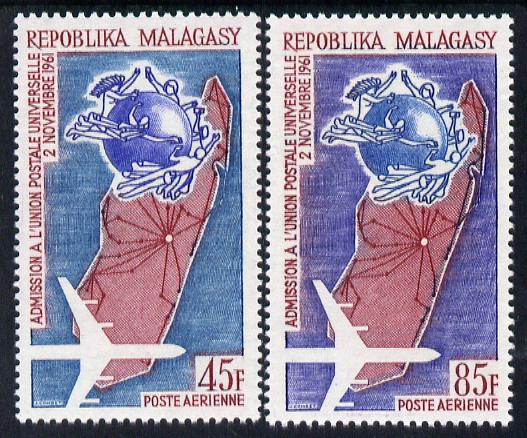 Malagasy Republic 1963 Second Anniversary of Admission to UPU set of 2 unmounted mint, SG 69-70, stamps on , stamps on  upu , stamps on maps
