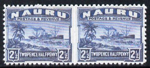 Nauru 1924-48 Century 2.5d dull blue horizontal pair imperf between,  'Maryland' forgery on gummed paper, as SG 308b - the word Forgery is either handstamped or printed on the back and comes on a presentation card with descriptive notes, stamps on , stamps on  stamps on maryland, stamps on  stamps on forgery, stamps on  stamps on forgeries, stamps on  stamps on  kg5 , stamps on  stamps on ships