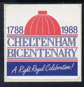 Cinderella - Great Britain 1988 Cheltenham Bicentenary self adhesive Exhibition label , stamps on exhibitions, stamps on self adhesive, stamps on cinderella