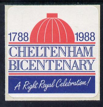 Cinderella - Great Britain 1988 Cheltenham Bicentenary self adhesive Exhibition label , stamps on , stamps on  stamps on exhibitions, stamps on  stamps on self adhesive, stamps on  stamps on cinderella