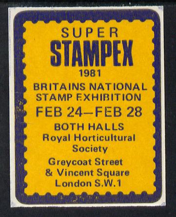 Cinderella - Great Britain 1981 Super Stampex self adhesive Exhibition label , stamps on stamp exhibitions, stamps on self adhesive, stamps on cinderella