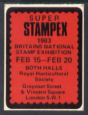 Cinderella - Great Britain 1983 Super Stampex self adhesive Exhibition label , stamps on , stamps on  stamps on stamp exhibitions, stamps on  stamps on self adhesive, stamps on  stamps on cinderella