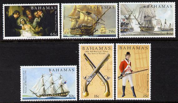 Bahamas 2005 Bicentenary of Battle of Trafalgar perf set of 6 unmounted mint SG 1380-85, stamps on , stamps on  stamps on ships, stamps on  stamps on battles, stamps on  stamps on nelson, stamps on  stamps on militaria, stamps on  stamps on victory