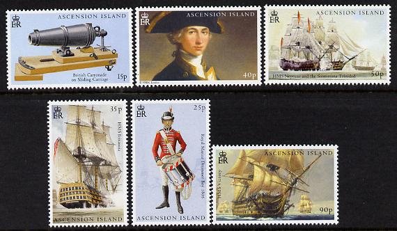 Ascension 2005 Bicentenary of Battle of Trafalgar - 1st issue perf set of 6 unmounted mint SG 914-19, stamps on , stamps on  stamps on ships, stamps on  stamps on battles, stamps on  stamps on nelson, stamps on  stamps on militaria, stamps on  stamps on victory